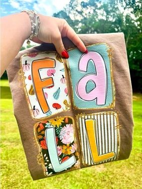 Fall Graphic Comfort Colors Tshirt Multicolor Letter Blocks Small-XL